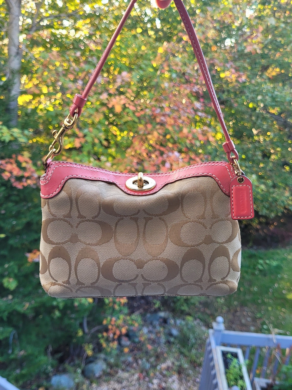 Coach Tan Signature Canvas Turnlock Wristlet